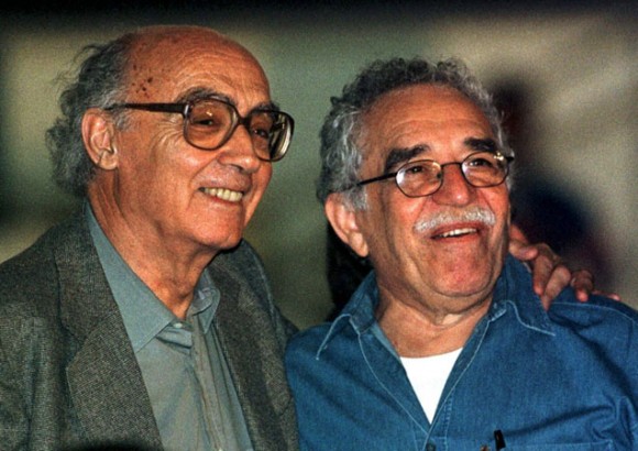 Saramago y García Márquez en Cuba en la celebración del Aniversario 40 de la Revolución.  Foto Reuters